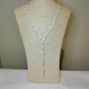 Rhinestone Y-Necklace Silver tone